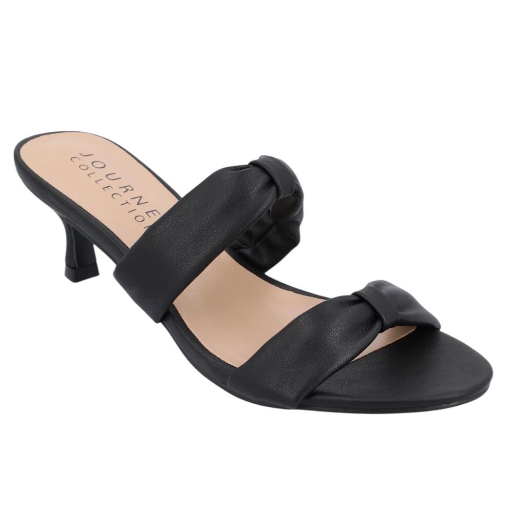 Journee Women's Dyllan Double Strap Kitten Heel Slip On Sandals Black Size 9